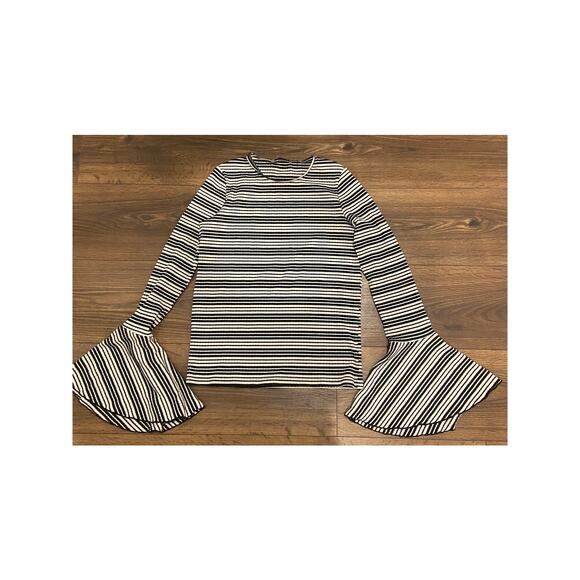 Zara Black & White Striped Bell Sleeve Top Flared Cuff Statement Blouse sz: S - Picture 9 of 9
